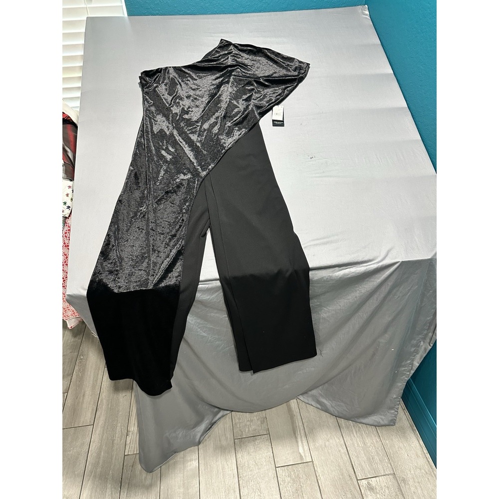 NWT Adrianna Papell Velvet Overlay Formal Jumpsuit Black Size 12